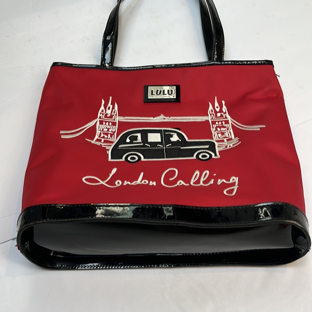 Lulu By Lulu Guinness London Calling Over The Shoulder Bag in black and red. - Picture 5 of 9